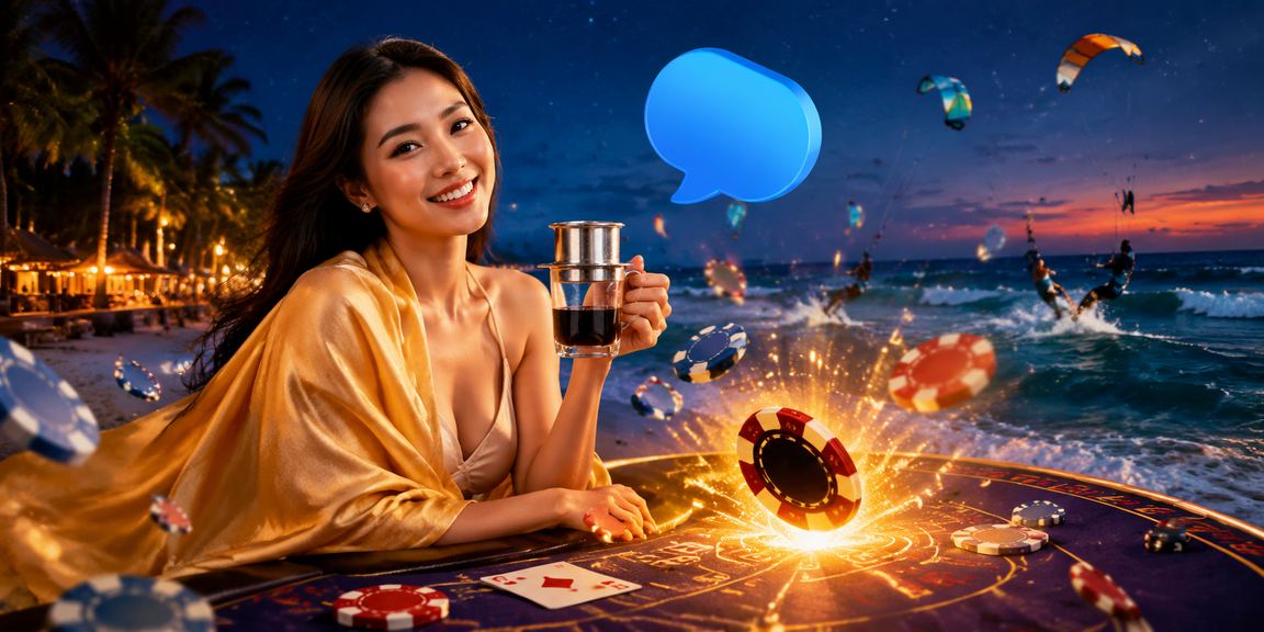 Người chơi tại Mũi Né nhâm nhi cà phê buổi sáng và đọc kèo bóng đá trên điện thoại trước trận đấu